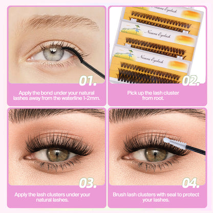 Complete DIY Eyelash Extension Kit - 10D to 50D Volume Cluster Lashes with Bond, Seal and Remover (D Curl, 5 Trays)