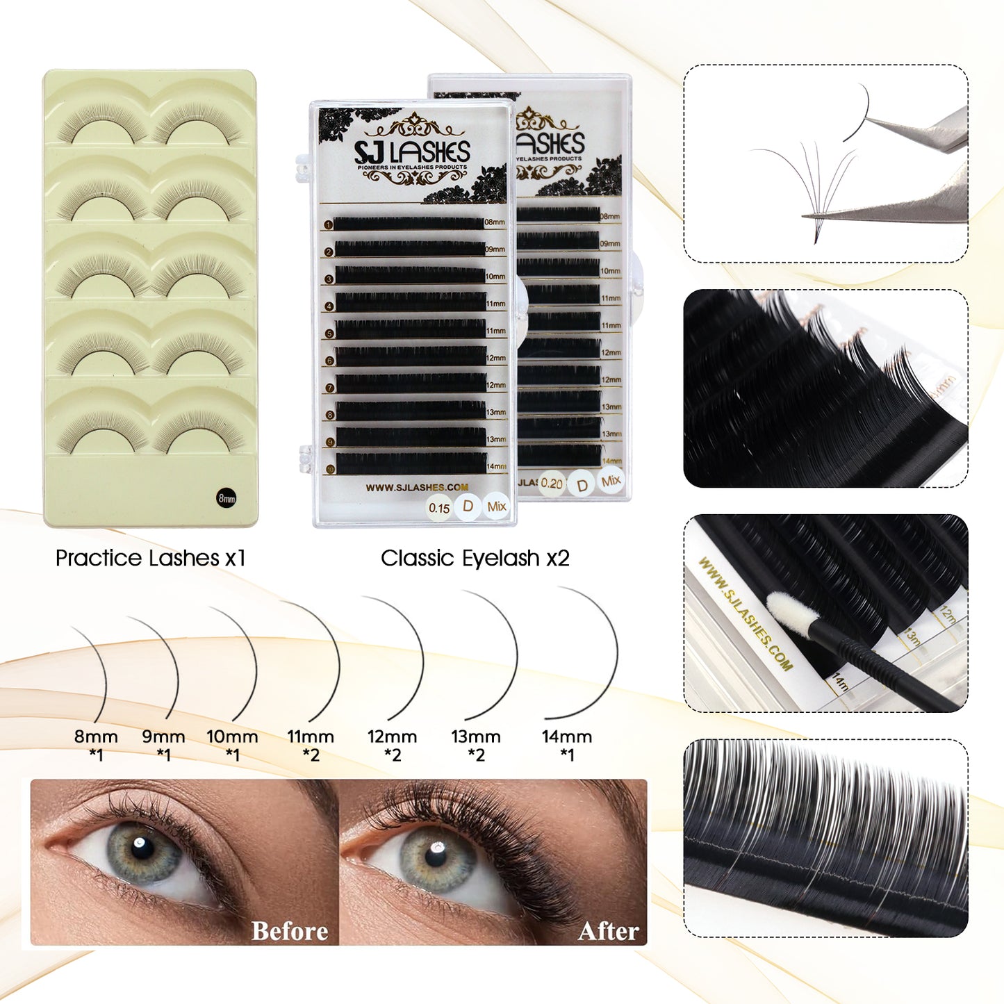 Complete Professional Eyelash Extension Training Kit Beginner Lash Tech Supplies with D Curl Mixed Lashes Hypoallergenic Glue and Precision Tools