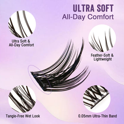 SJLASHES Self Adhesive Cluster Lash Book Pre Glued DIY Lash Extensions 2 Styles No Glue Needed