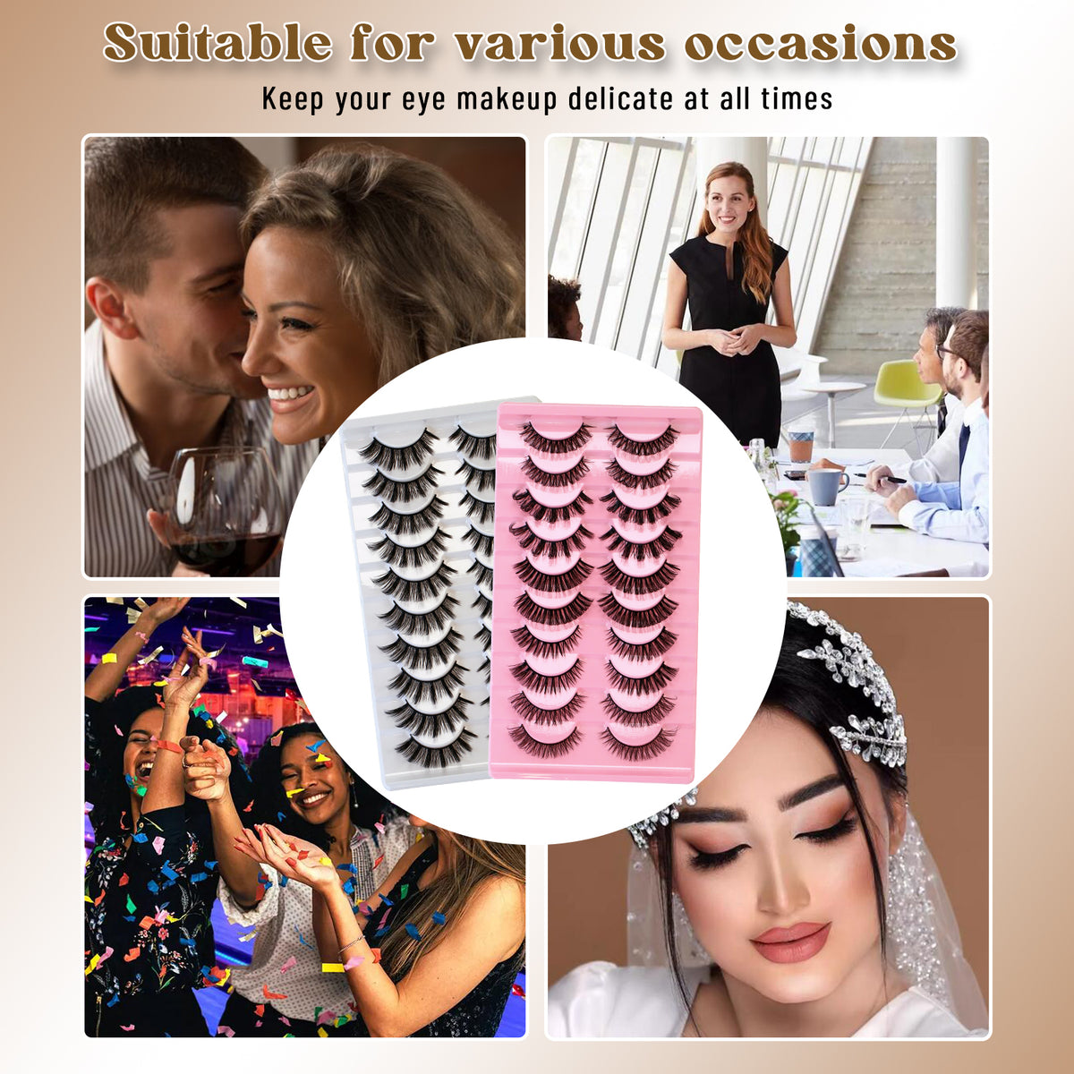 SJLASHES 10 Pairs Natural Strip Lashes Multipack - Reusable Everyday False Eyelashes