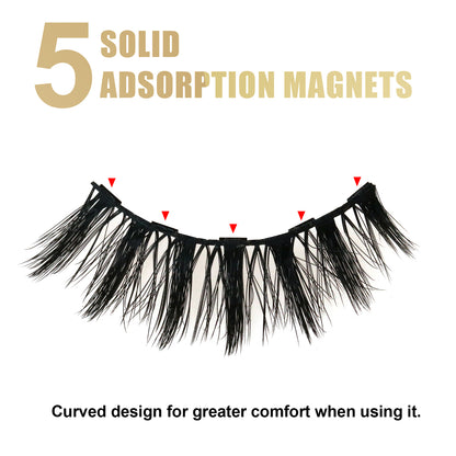 Upgraded Magnetic Eyelashes and Eyeliner Kit - 10 Pairs 3D Natural False Lashes, 5 Strong Magnets, Waterproof & Reusable Eyelash Set with Tweezers