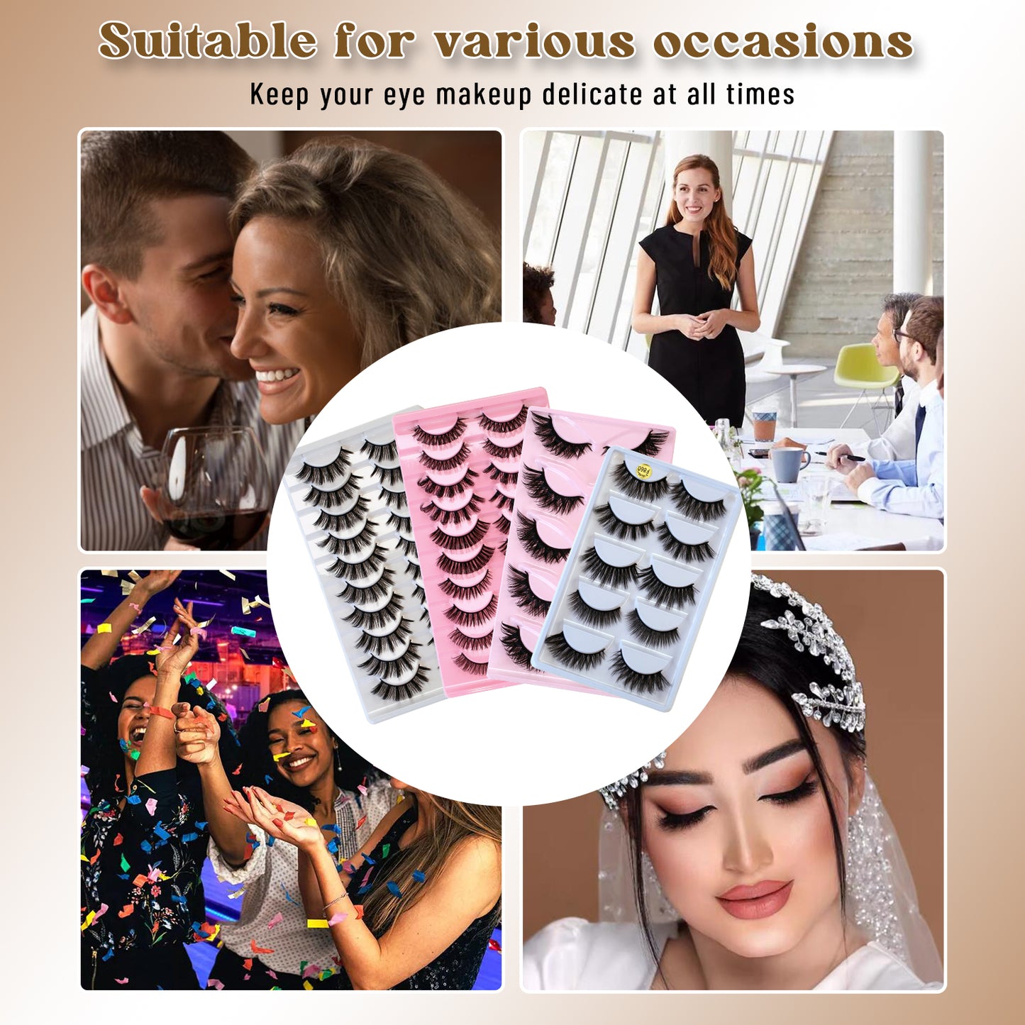 5 Pairs 3D Winged Cat Eye False Eyelashes Pink Tray Edition Wispy Drama Look Reusable by SJLASHES