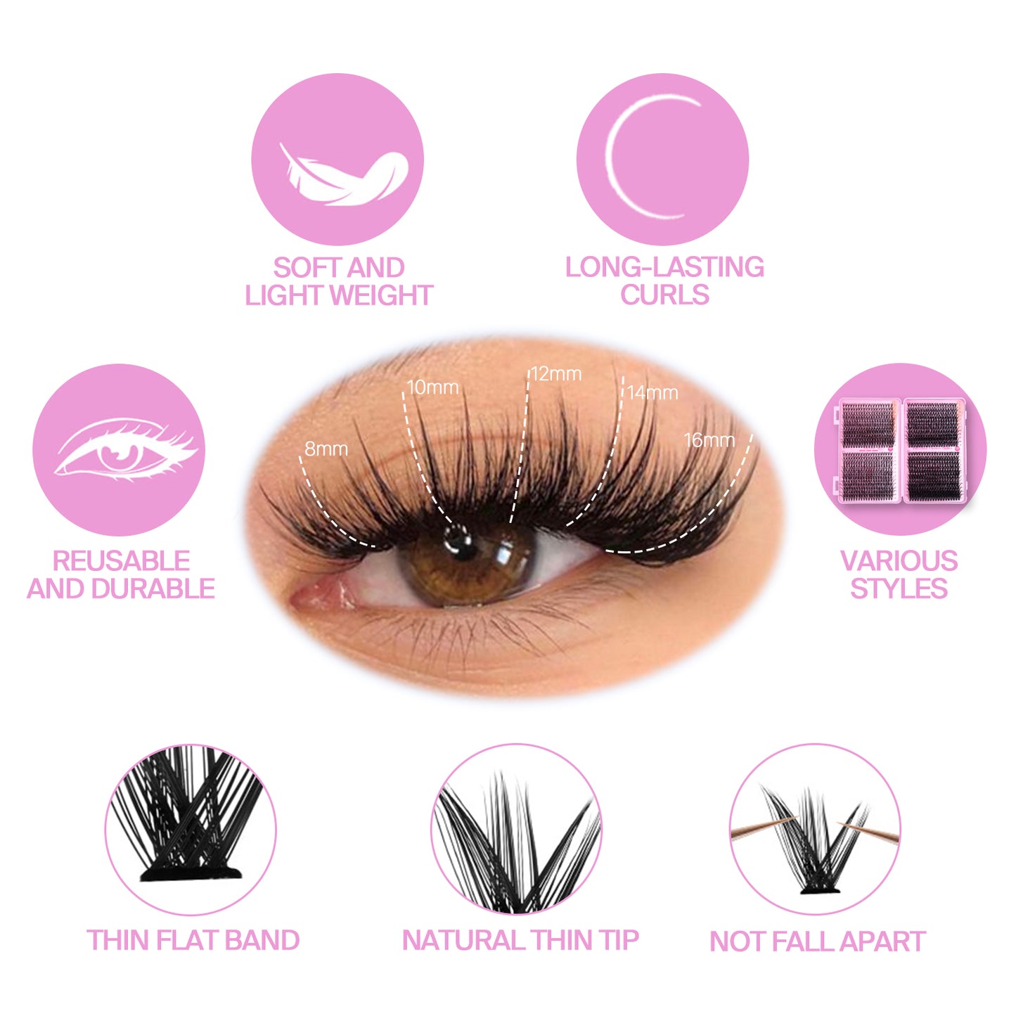 1000 Pcs DIY Eyelash Extension Kit - D Curl Individual Cluster Lashes with Bond, Seal and Remover (8-18mm Mixed Length)