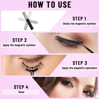SJLASHES 5 Pairs 3D Magnetic Eyelashes and Eyeliner Kit Premium Synthetic Reusable False Lashes