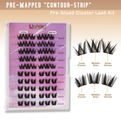 Self-Adhesive Pre-Glued Cluster Lash Kit: W-Shape Wide-Base & Pre-Mapped Contour Styles