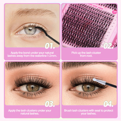 1000 Pcs DIY Eyelash Extension Kit - D Curl Individual Cluster Lashes with Bond, Seal and Remover (8-18mm Mixed Length)