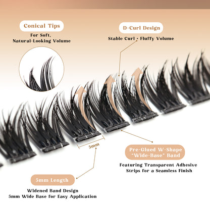 Self-Adhesive Pre-Glued Cluster Lash Kit: W-Shape Wide-Base & Pre-Mapped Contour Styles