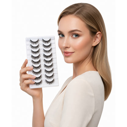 SJLASHES 10 Pairs Dramatic Volume Strip Lashes Multipack - Reusable Thick False Eyelashes