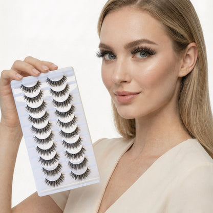 SJLASHES 10 Pairs Natural Strip Lashes Multipack - Reusable Everyday False Eyelashes