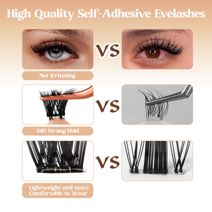 Self-Adhesive Pre-Glued Cluster Lash Kit: W-Shape Wide-Base & Pre-Mapped Contour Styles