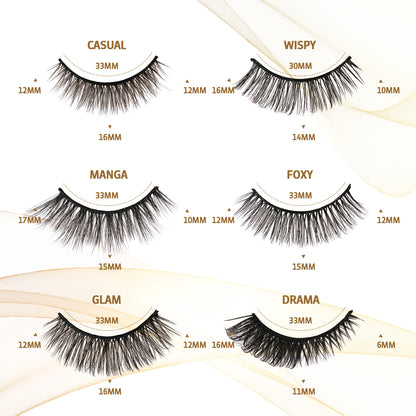 SJ LASHES Self-Adhesive Magic False Lashes Kit - 6 Pairs Reusable Pre-Glued Eyelashes with Pro Applicator - No Glue 3-Second Application