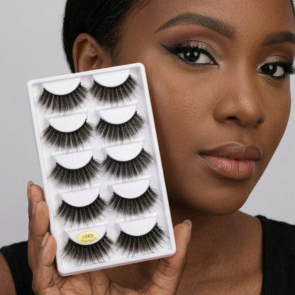 SJLASHES Collection 5 Pairs 3D False Eyelashes Voluminous Drama Look Natural Black Reusable