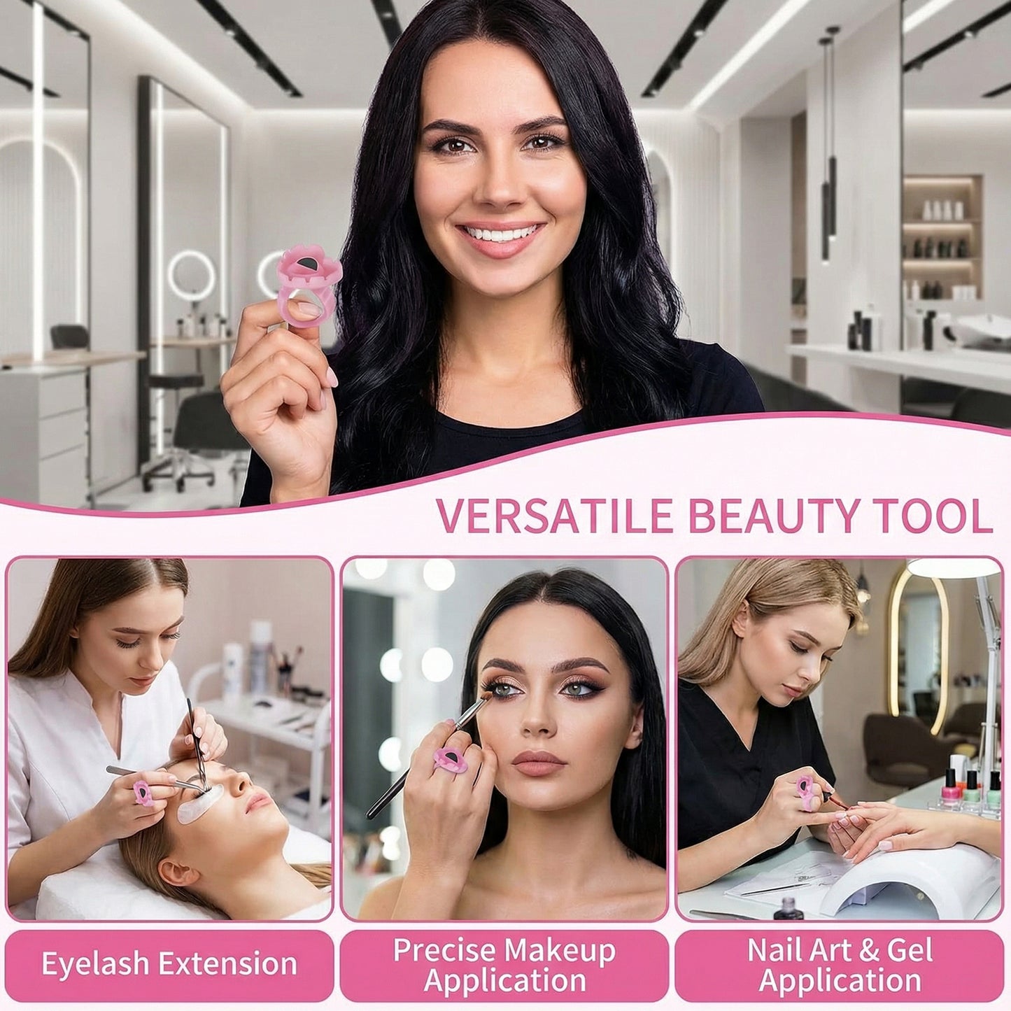 Heart Shaped Eyelash Extension Glue Rings Adjustable Smart Adhesive Holder with V-Grooves for Volume Lashes Makeup and Nail Art