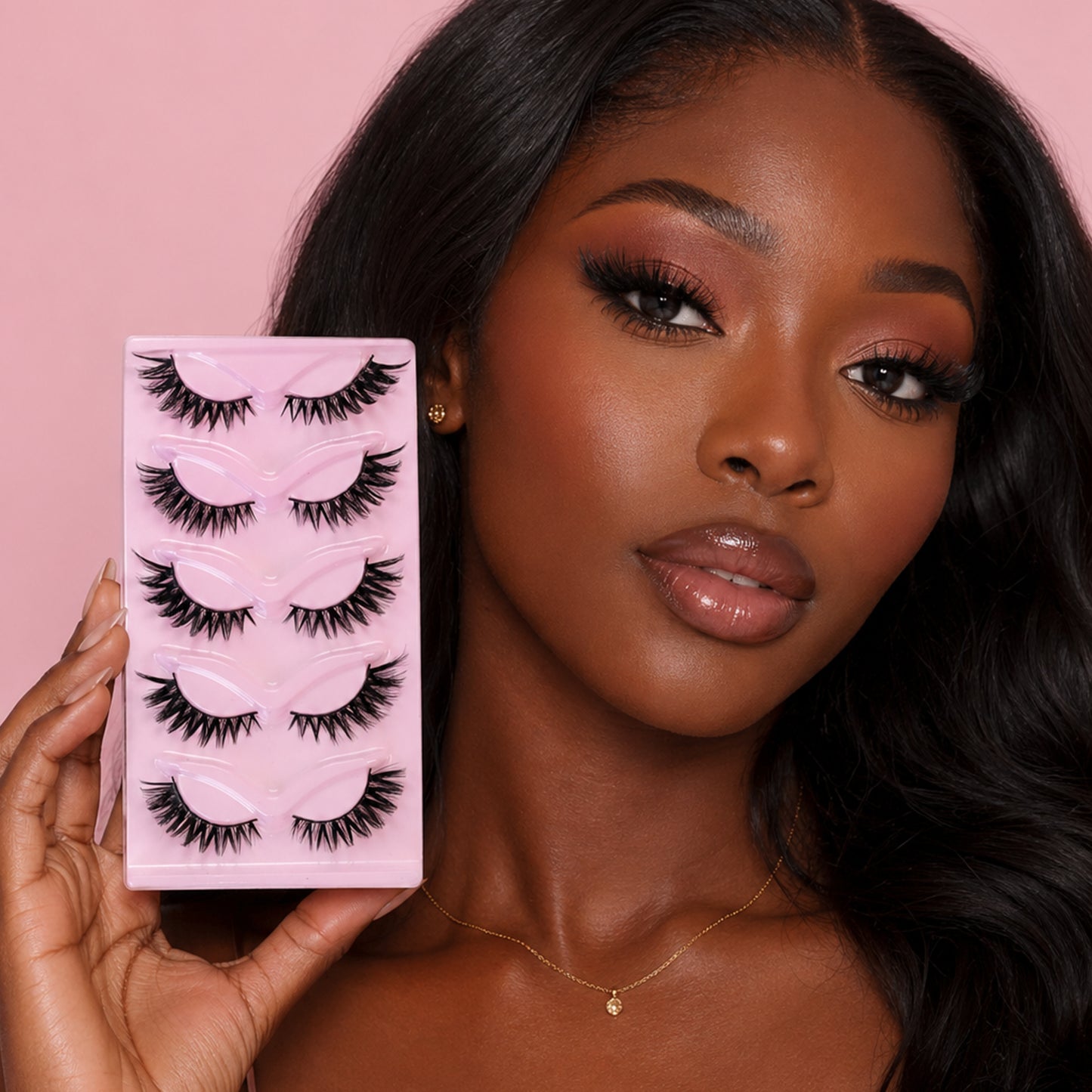 5 Pairs 3D Winged Cat Eye False Eyelashes Pink Tray Edition Wispy Drama Look Reusable by SJLASHES