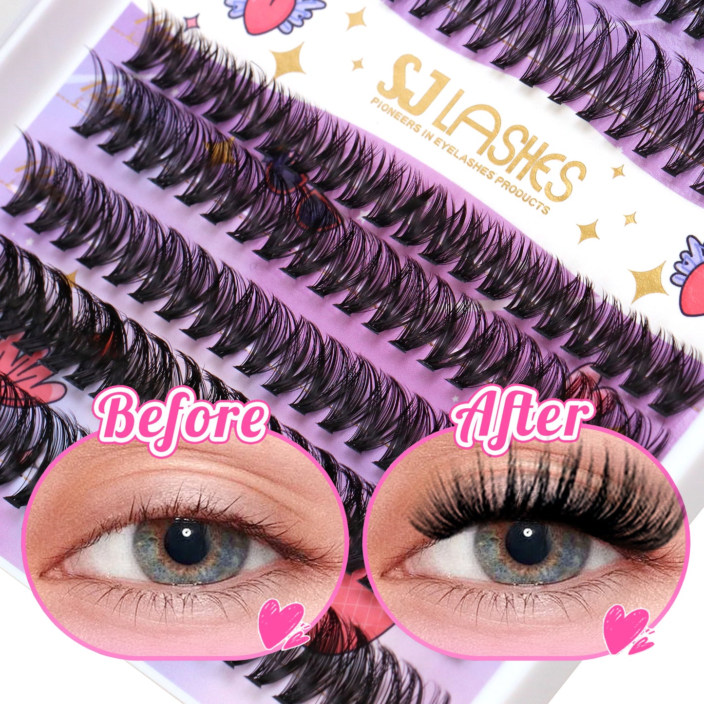 Complete DIY Eyelash Extension Kit - 30D & 40D Individual Cluster Lashes with Waterproof Adhesive, Remover and Tools (D Curl)