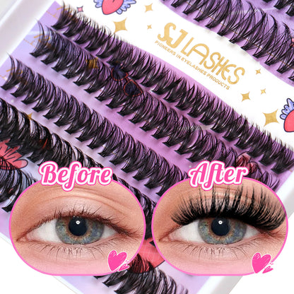 Complete DIY Eyelash Extension Kit - 30D & 40D Individual Cluster Lashes with Waterproof Adhesive, Remover and Tools (D Curl)