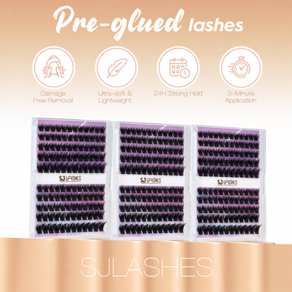 Self-Adhesive Pre-Glued Cluster Lash Kit: W-Shape Wide-Base & Pre-Mapped Contour Styles