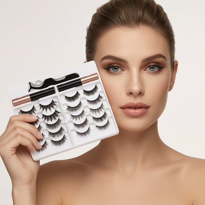 SJLASHES 10 Pairs Magnetic Eyelashes & Eyeliner Kit | Reusable, No Glue False Lashes for Natural to Dramatic Looks