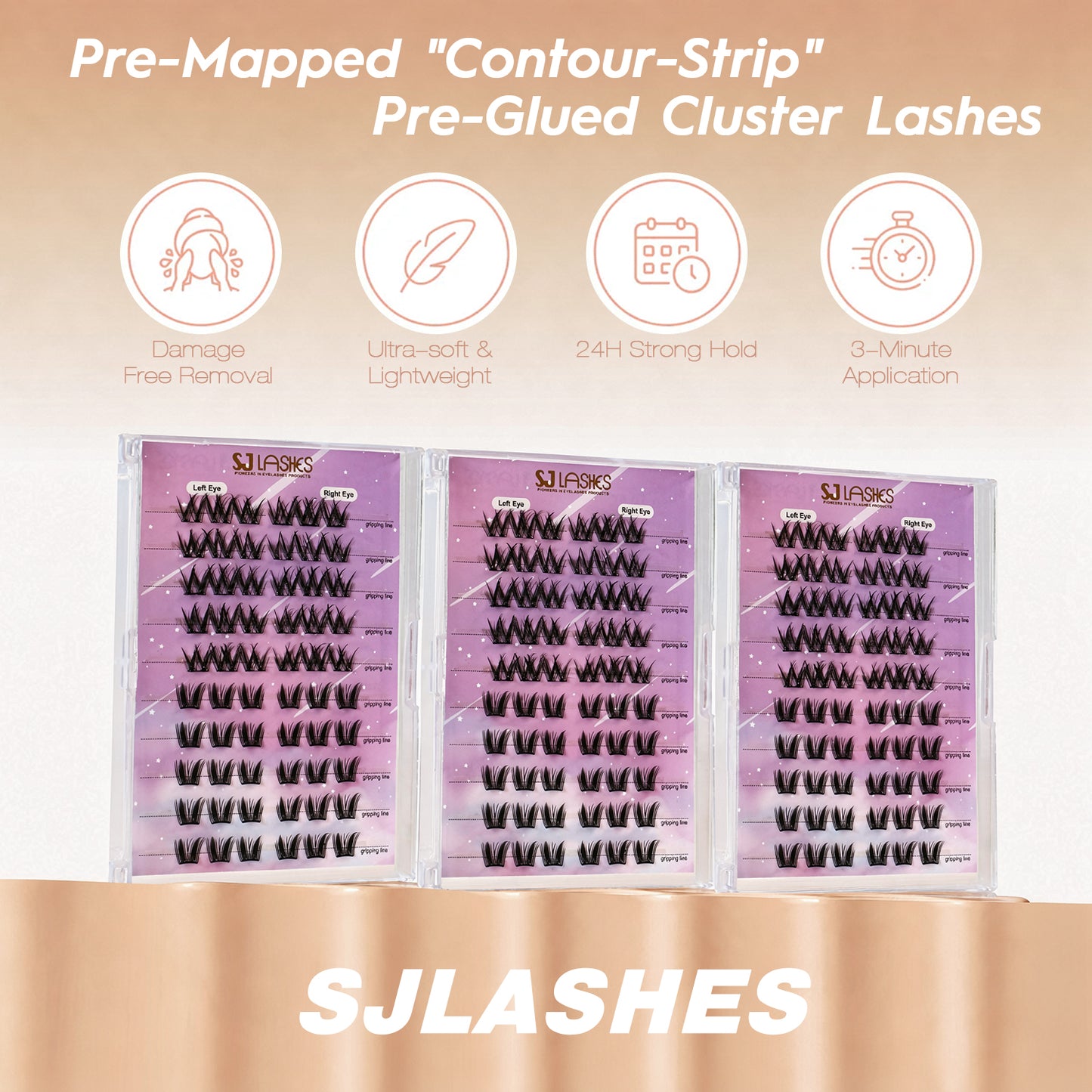 Self-Adhesive Pre-Glued Cluster Lash Kit: W-Shape Wide-Base & Pre-Mapped Contour Styles