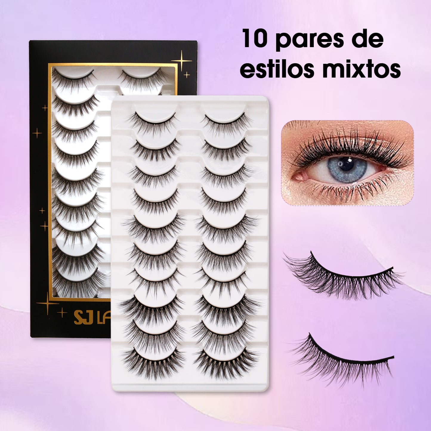 10 Pairs Faux Mink False Eyelashes Mixed Styles Multipack Fluffy Natural to Dramatic Handmade Lashes with Soft Cotton Band– Luxury Pro Black Edition