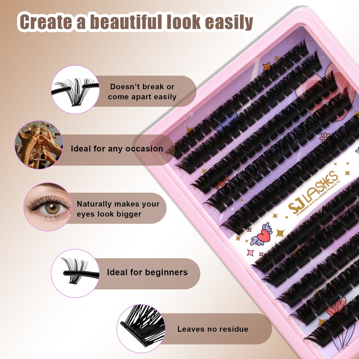 SJLASHES Professional DIY Eyelash Extension Kit 100D and 200D Clusters with Dual Ended Bond and Seal
