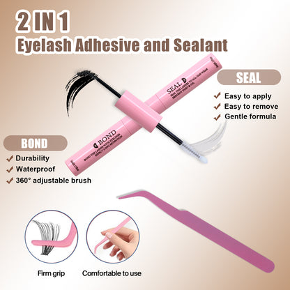 SJLASHES Professional DIY Eyelash Extension Kit 100D and 200D Clusters with Dual Ended Bond and Seal