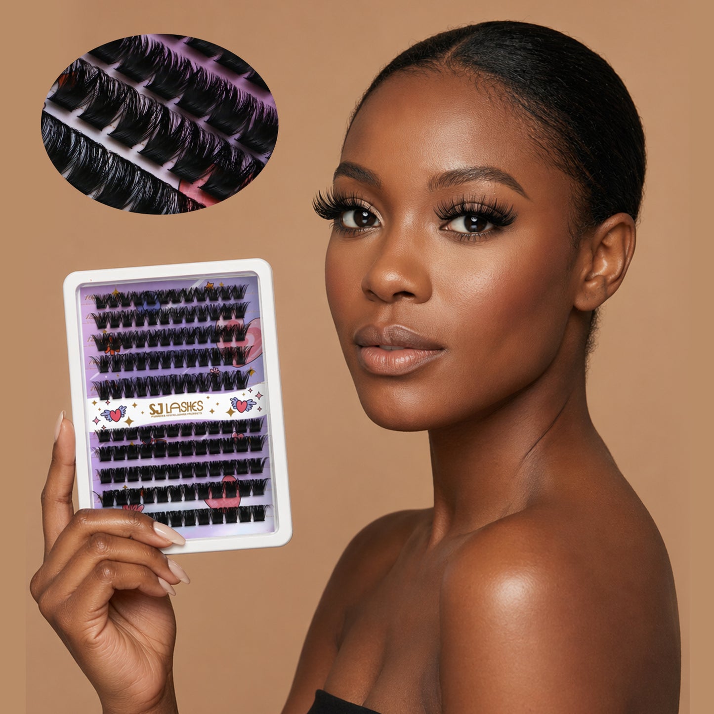 SJLASHES DIY Cluster Lash Extension Kit Mixed Voluminous Styles with Bond and Seal and Precision Tweezer