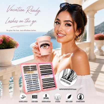 SJLASHES Self Adhesive Cluster Lash Book Pre Glued DIY Lash Extensions 2 Styles No Glue Needed