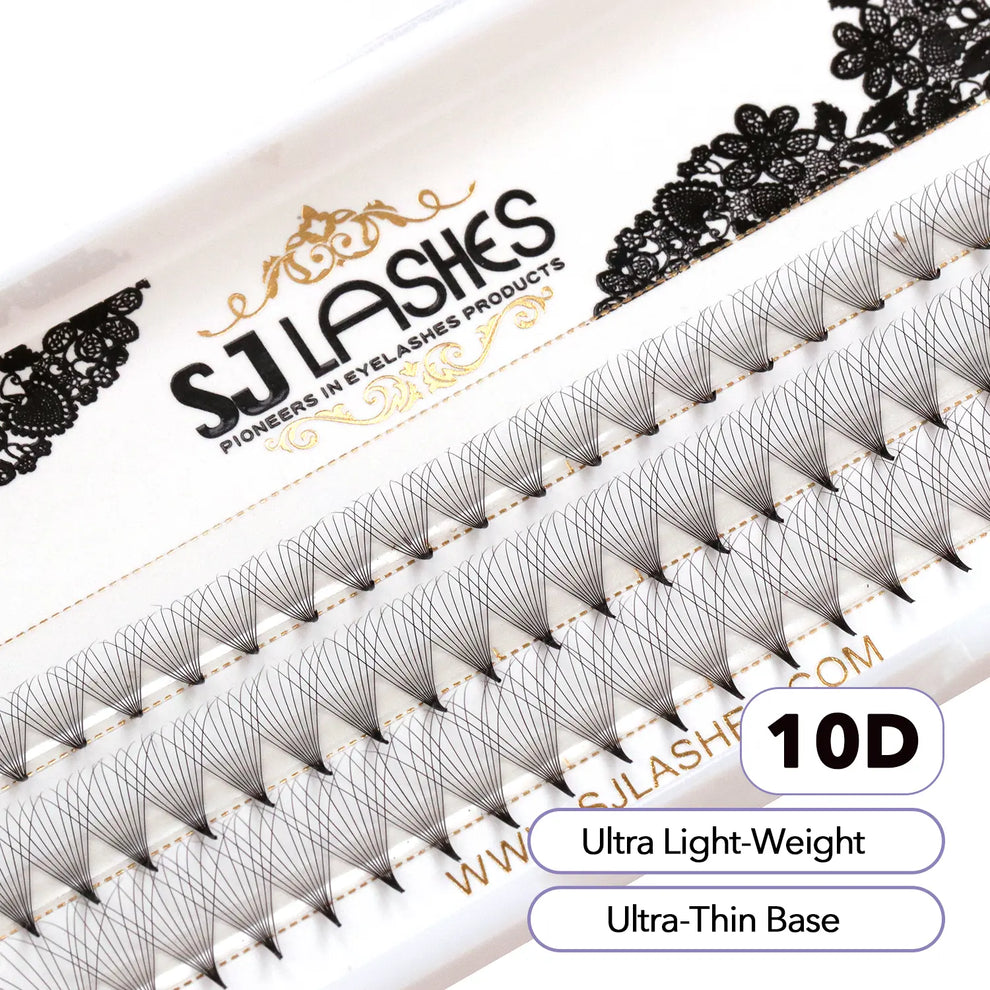 3. SJLASHES 10D Short Stem Wide Fan Lashes (0.07mm) - Extreme Fullness Volume Promade Fan Lashes