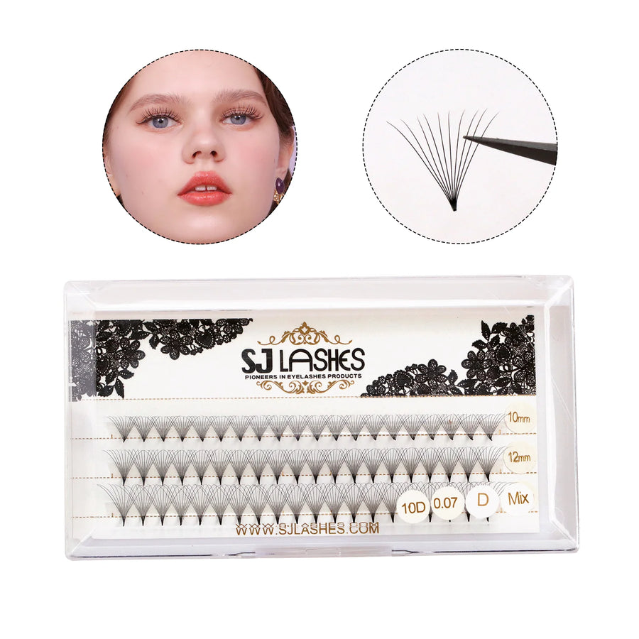 Sjlashesshop 10D Short Stem Wide Fan Lashes 0.07mm