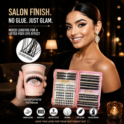 SJLASHES Self Adhesive Cluster Lash Book Pre Glued DIY Lash Extensions 2 Styles No Glue Needed