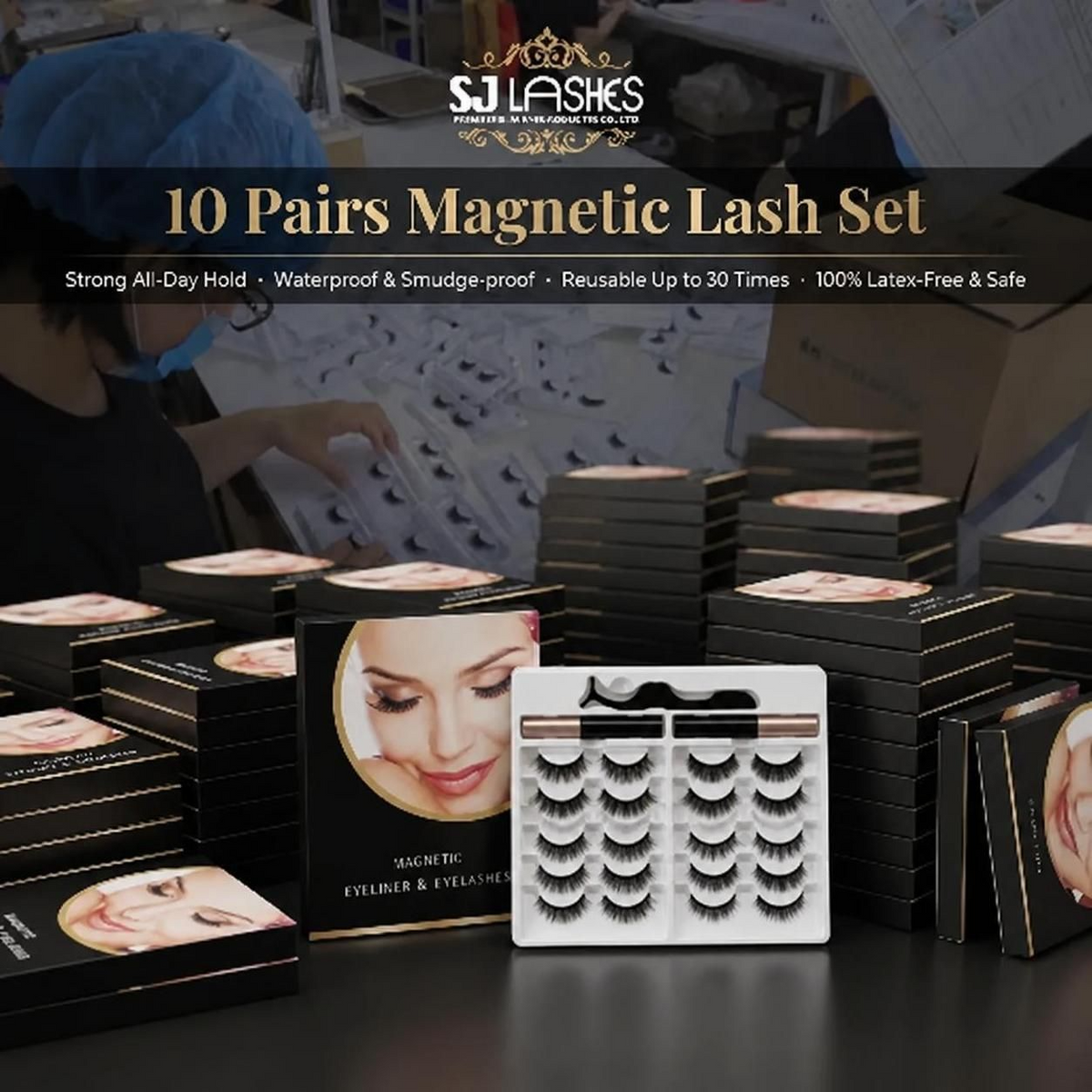 SJLASHES 10 Pairs Magnetic Eyelashes & Eyeliner Kit | Reusable, No Glue False Lashes for Natural to Dramatic Looks