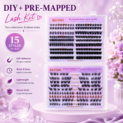 Self Adhesive DIY Lash Extension Kit Pre Mapped Clusters No Glue Needed 15 Styles Natural to Glam