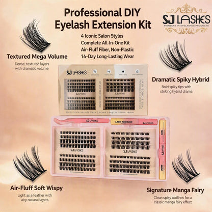 SJ LASHES DIY Professional Lash Extension Kit - Multi-Style Cluster Lashes (10-16mm) with Dual-Ended Bond & Seal and Lash Remover