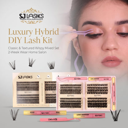 SJ LASHES DIY Professional Lash Extension Kit - Multi-Style Cluster Lashes (10-16mm) with Dual-Ended Bond & Seal and Lash Remover