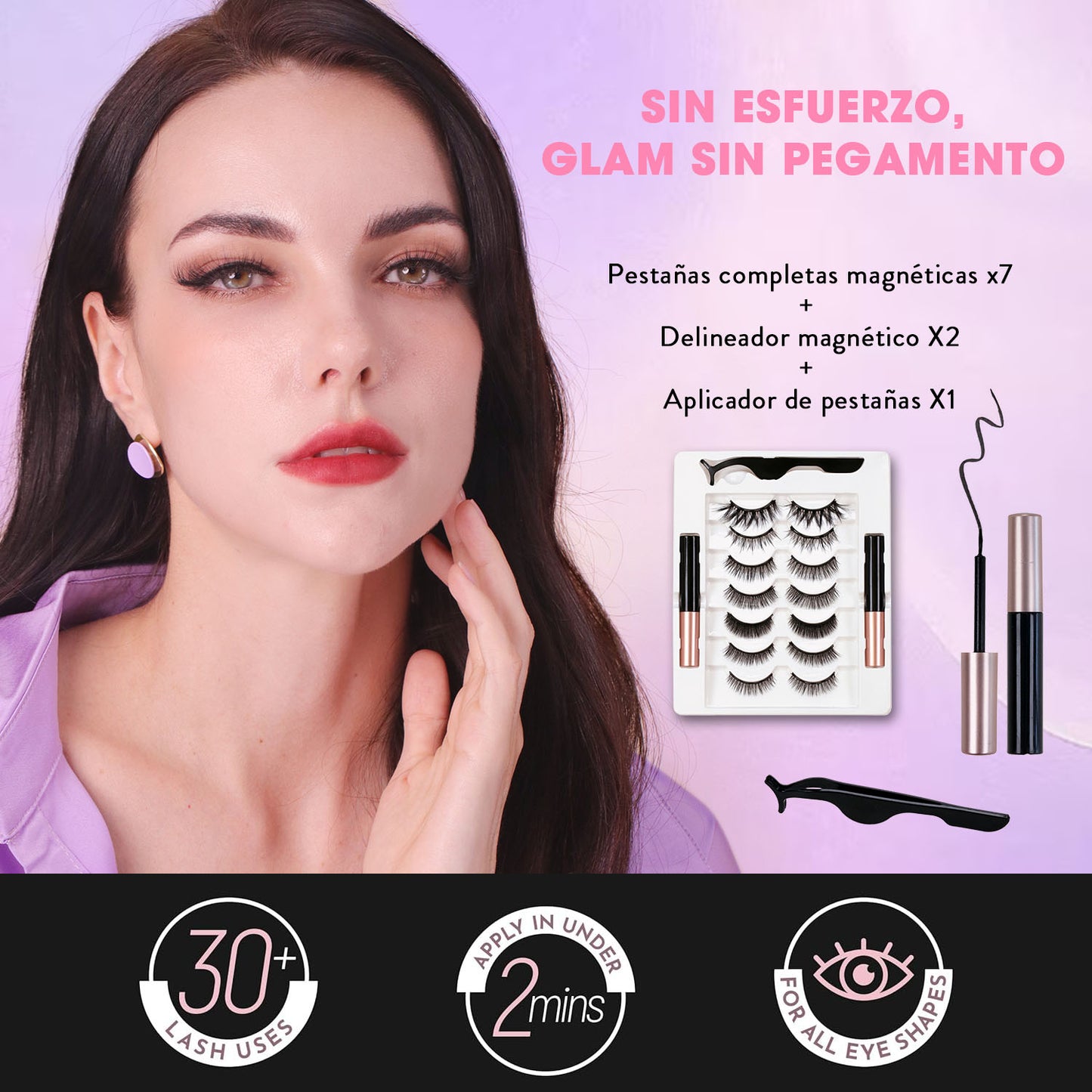 7 Pairs Magnetic Eyelashes and Eyeliner Kit - Waterproof No-Glue Reusable False Lashes with Applicator (C-Curl, Black)