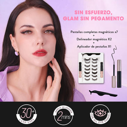 7 Pairs Magnetic Eyelashes and Eyeliner Kit - Waterproof No-Glue Reusable False Lashes with Applicator (C-Curl, Black)