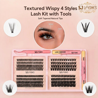 SJ LASHES DIY Professional Lash Extension Kit - Multi-Style Cluster Lashes (10-16mm) with Dual-Ended Bond & Seal and Lash Remover