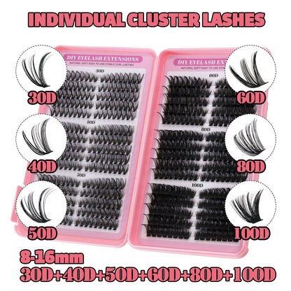 Pre-Mapped Cat Eye DIY Lash Extensions Kit (30D-100D Volume Cluster Lashes)