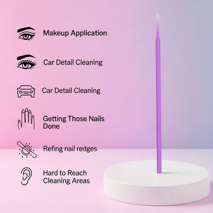 Premium Disposable Micro Brush Applicators - Multi-Purpose Precision Swabs for Makeup, Eyelash Extensions, Nail Art & Car Detailing