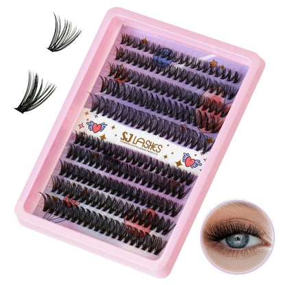 SJLASHES DIY Cluster Lash Extension Kit Waterproof Bond and Seal with Tweezers