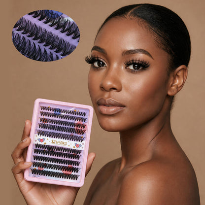 SJLASHES DIY Cluster Lash Extension Kit Waterproof Bond and Seal with Tweezers