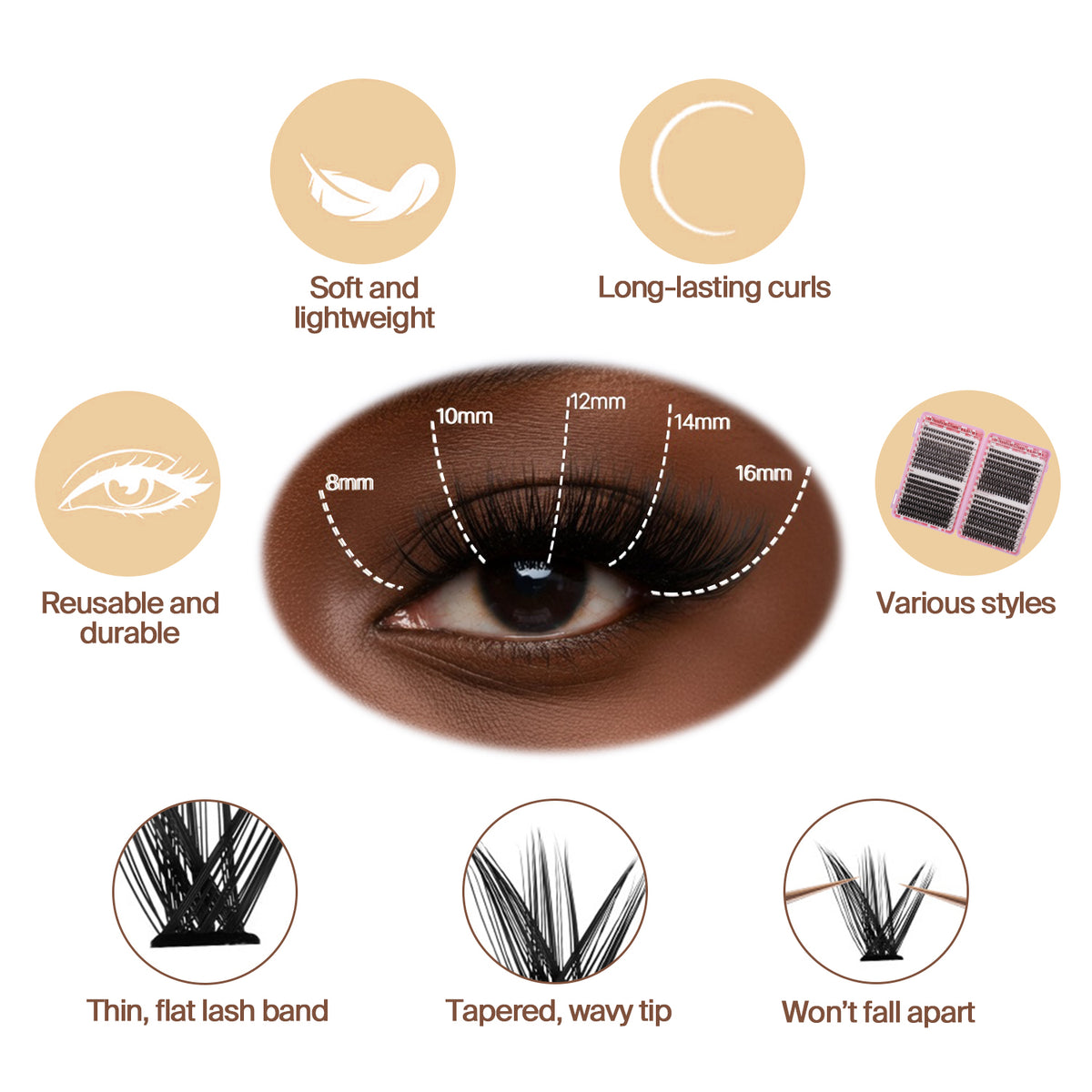 Classic Everyday Volume Cluster Lashes Kit (30D-50D Essential DIY Lashes)