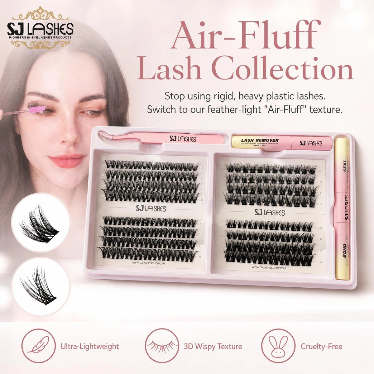 SJ LASHES DIY Professional Lash Extension Kit - Multi-Style Cluster Lashes (10-16mm) with Dual-Ended Bond & Seal and Lash Remover