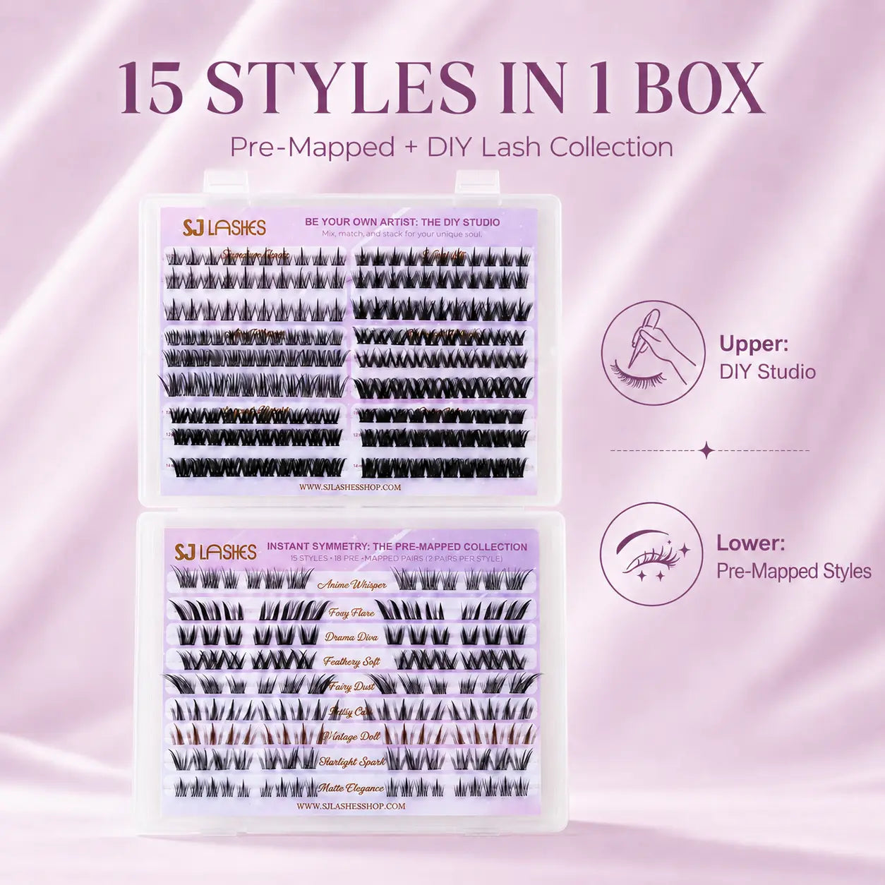 Self Adhesive DIY Lash Extension Kit Pre Mapped Clusters No Glue Needed 15 Styles Natural to Glam