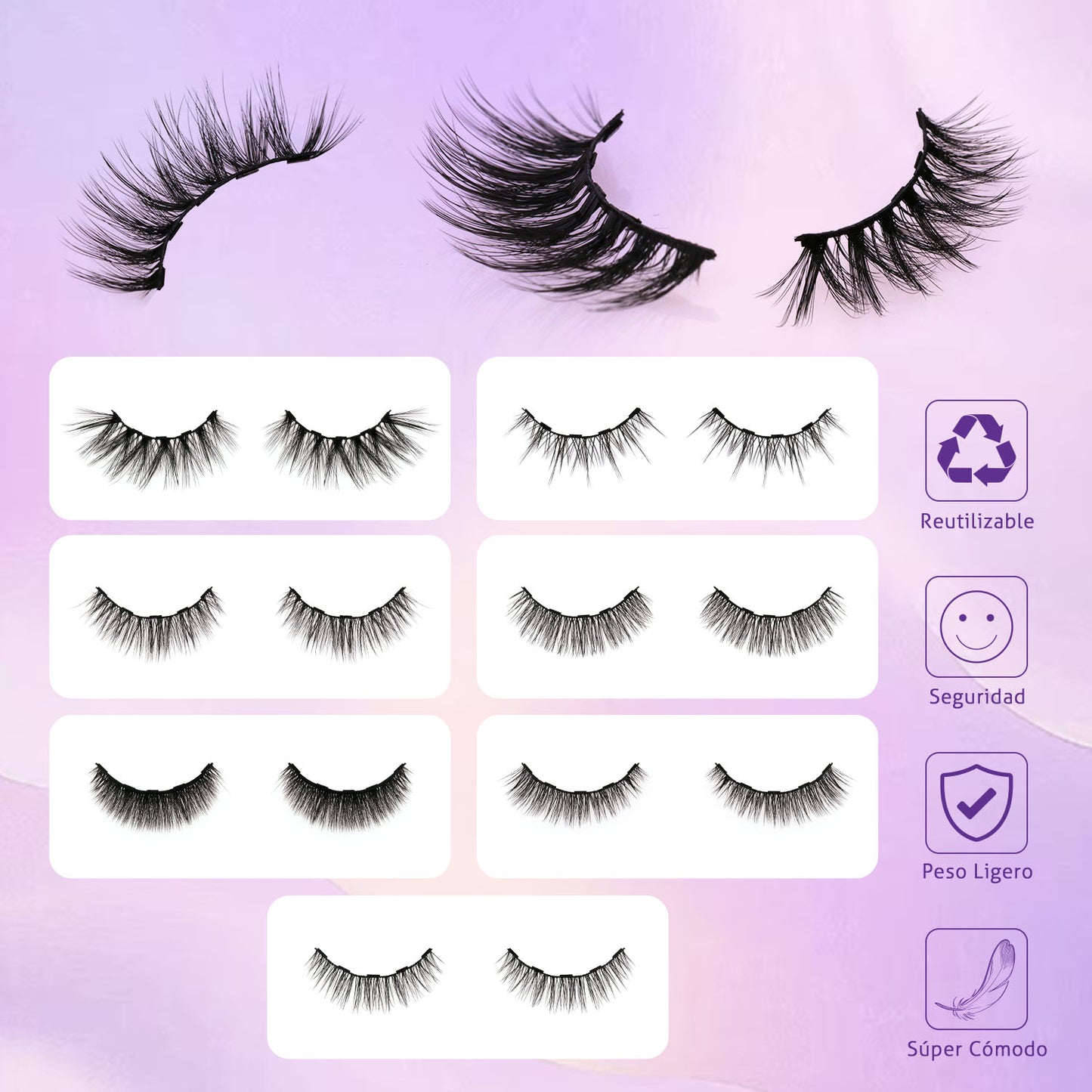 7 Pairs Magnetic Eyelashes and Eyeliner Kit - Waterproof No-Glue Reusable False Lashes with Applicator (C-Curl, Black)