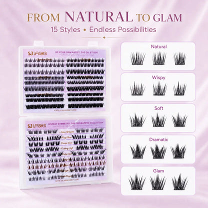 Self Adhesive DIY Lash Extension Kit Pre Mapped Clusters No Glue Needed 15 Styles Natural to Glam