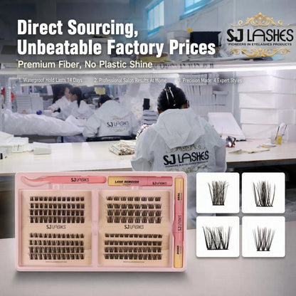 SJ LASHES DIY Professional Lash Extension Kit - Multi-Style Cluster Lashes (10-16mm) with Dual-Ended Bond & Seal and Lash Remover
