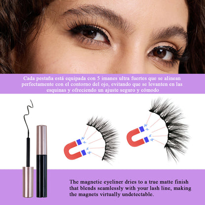 7 Pairs Magnetic Eyelashes and Eyeliner Kit - Waterproof No-Glue Reusable False Lashes with Applicator (C-Curl, Black)