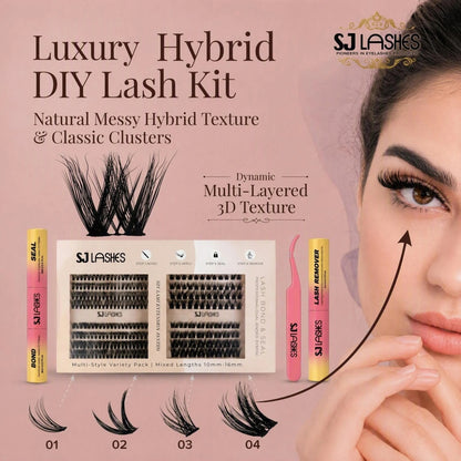 SJ LASHES DIY Professional Lash Extension Kit - Multi-Style Cluster Lashes (10-16mm) with Dual-Ended Bond & Seal and Lash Remover